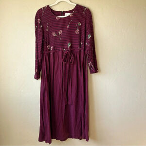 vtg dress gingham Plaid floral midi carnation Dark Grandma Cottage prairie